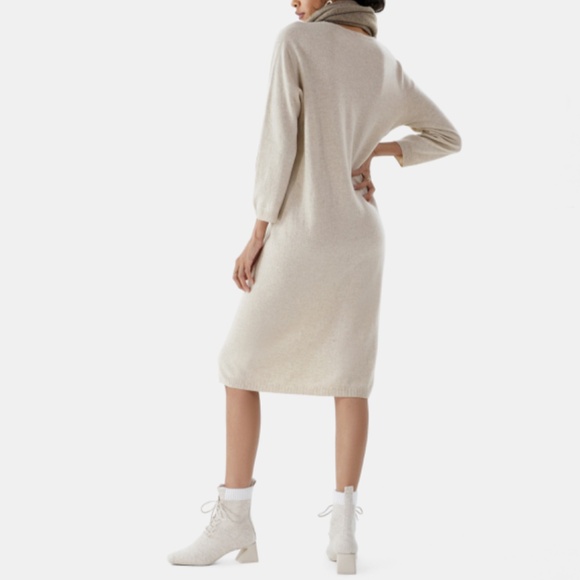 ALCHEMIA TRICOT 🇮🇹 Italy Women Long Sleeve Metallic Sweater Dress M White Gold - Picture 1 of 13